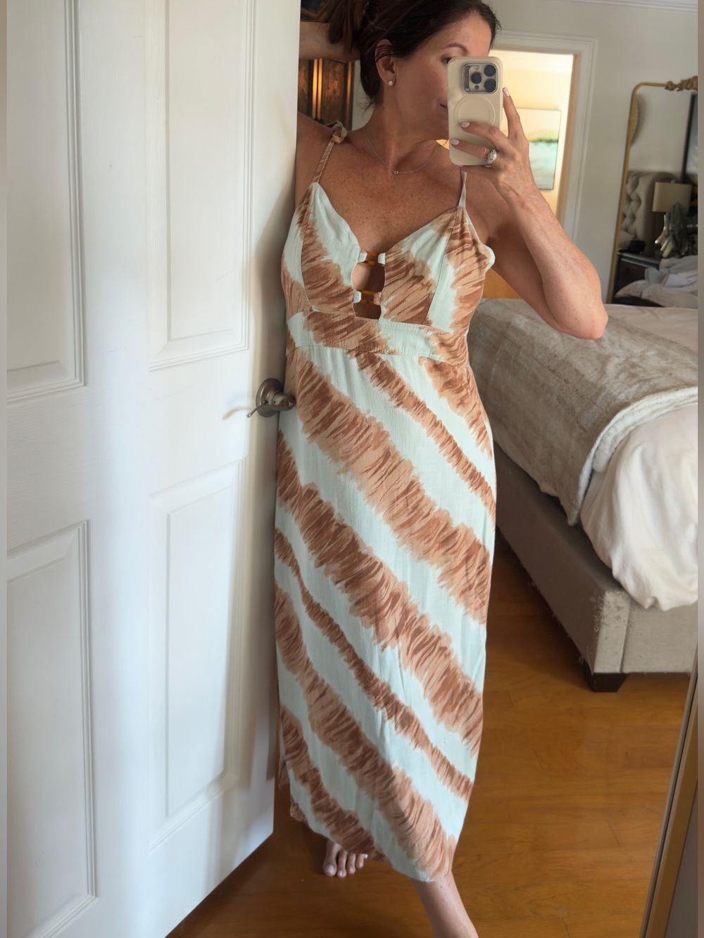 Moon River spaghetti strap Brown and Blue Dress in Large from Rent the Runway